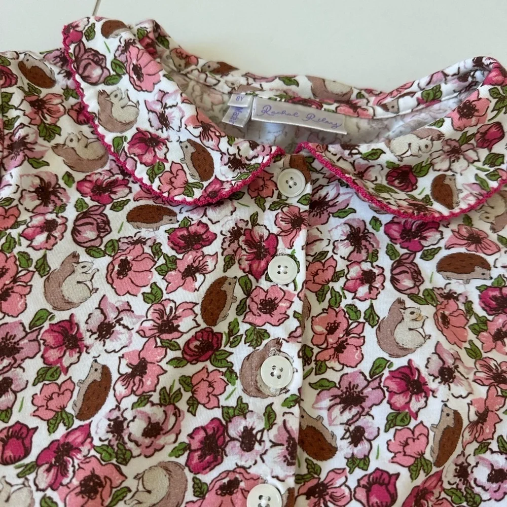 Rachel Riley Peter Pan girls Floral Pink and Green Kids Dress cotton 8Y